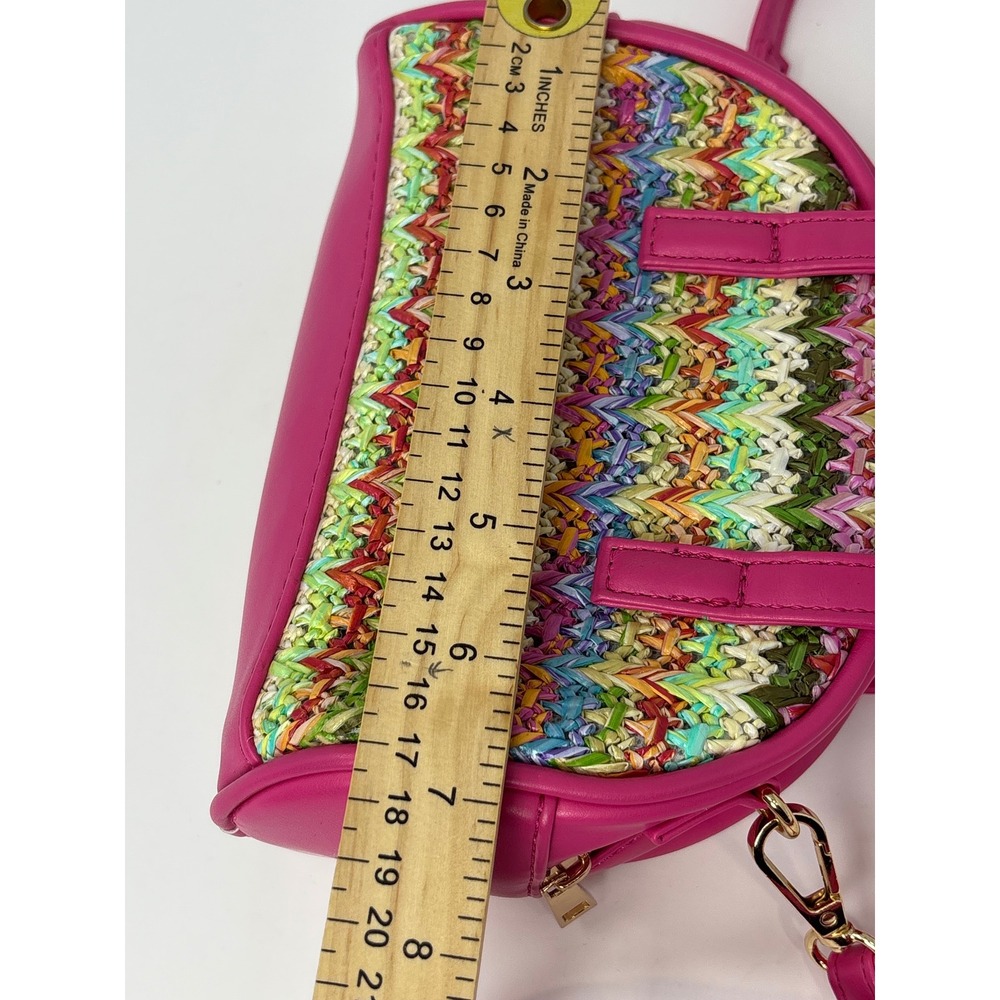 Forever 21 Pink Faux Leather Multi Color Woven Straw Crossbody Mini Satchel Bag - Picture 6 of 6